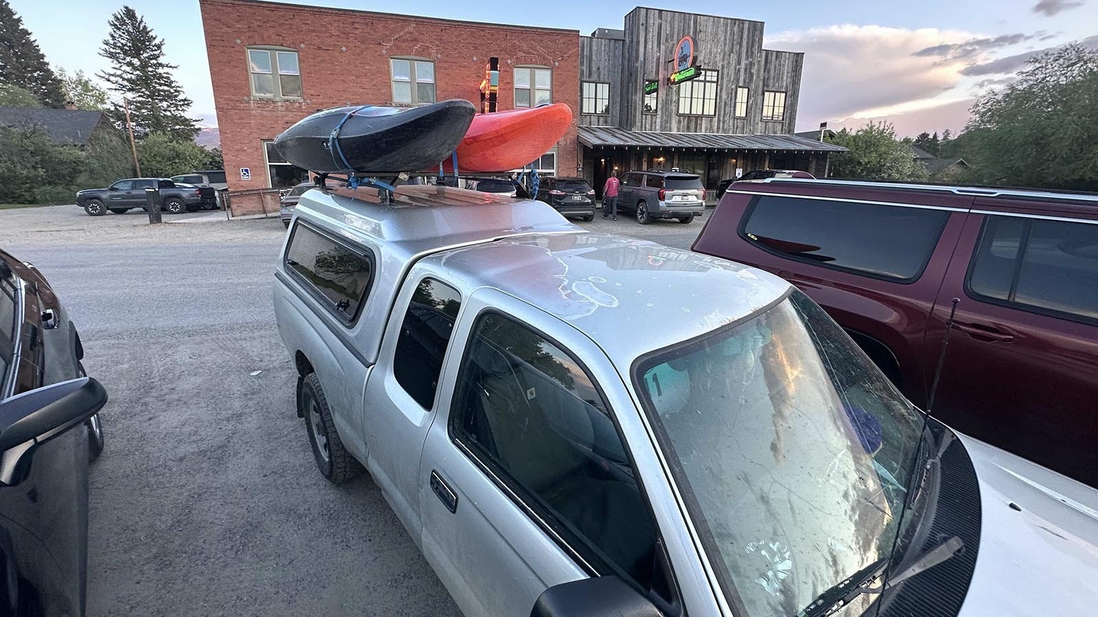 The "perfect" kayak truck, a 2000 Toyota Tacoma, driven by Bozeman boater Anna Schehrer and parked outside popular boater bar Stacey's in Gallatin Gateway.