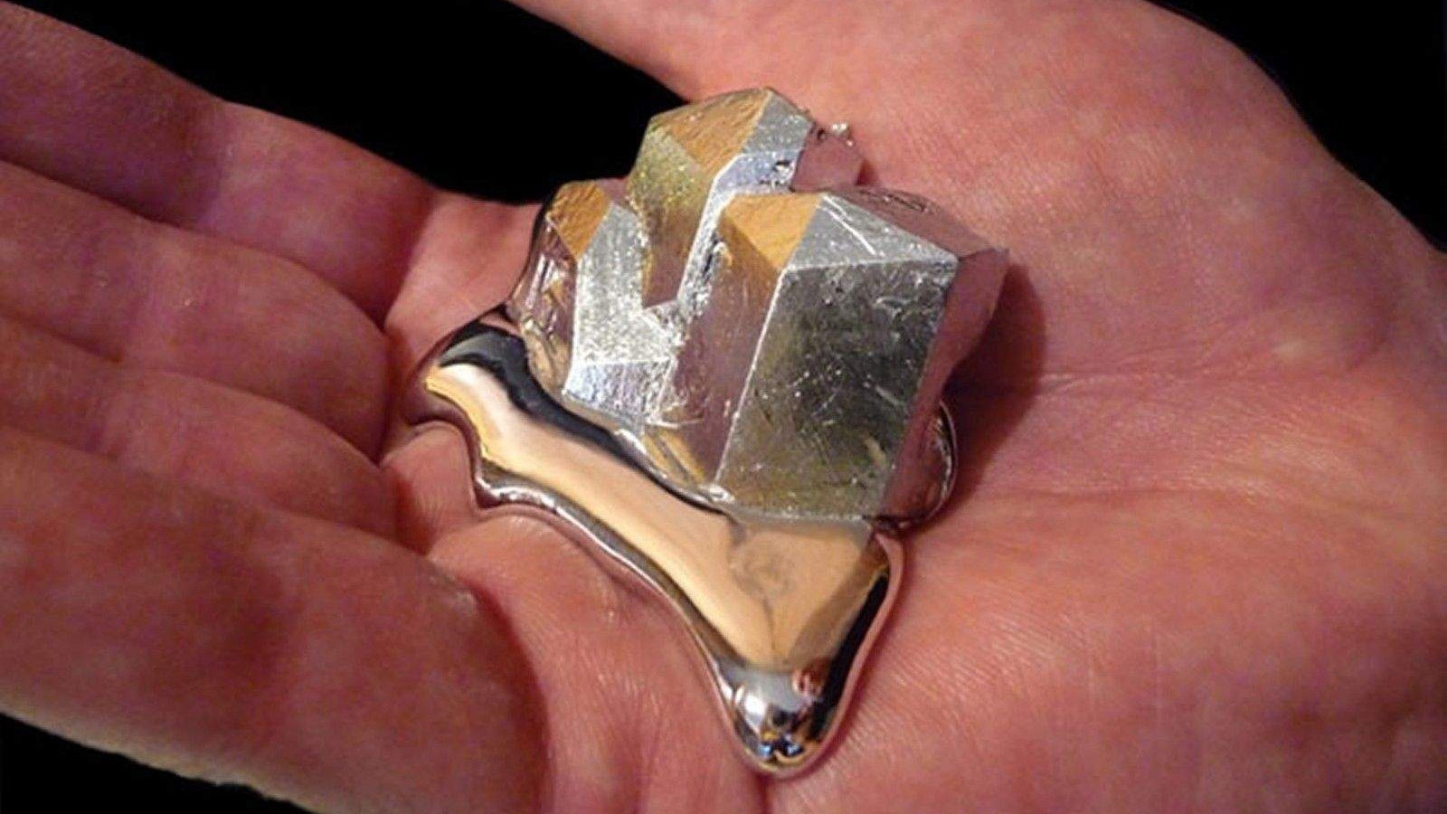 The heat of a human hand is enough to melt this chunk of gallium.