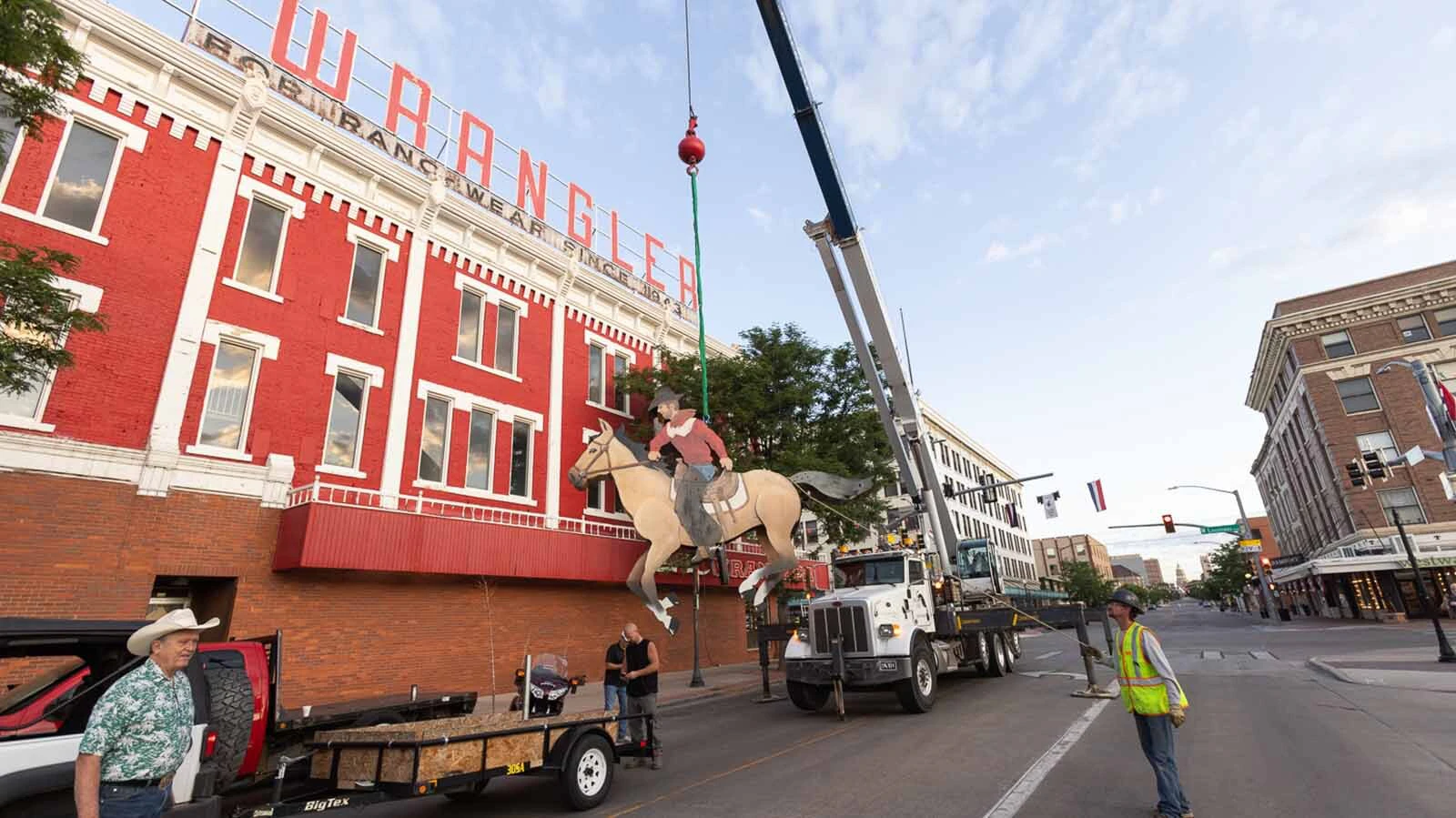 A repaired and refurbished Galloping Horse was put back into place about the entrance to The Wrangler in downtown Cheyenne on Thursday, July 16, 2026.