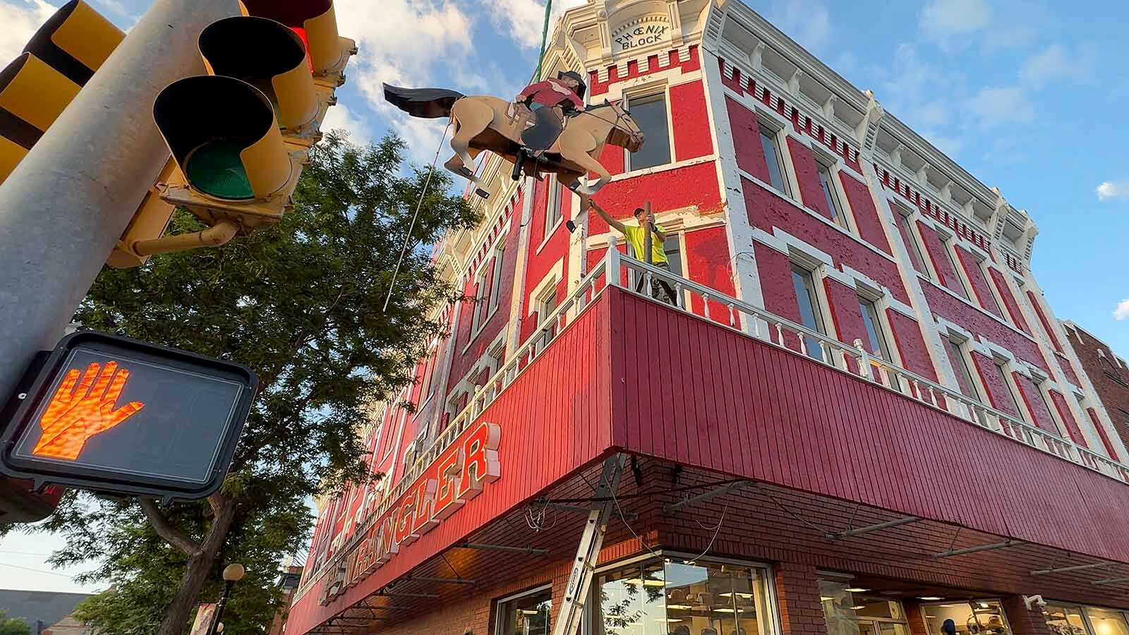 The Galloping Horse is galloping again — or at least it will be when someone at The Wrangler turns the power on. After years of being inoperable, the iconic 400-pound folk art cowboy was fixed, refurbished and put back in place Thursday morning.