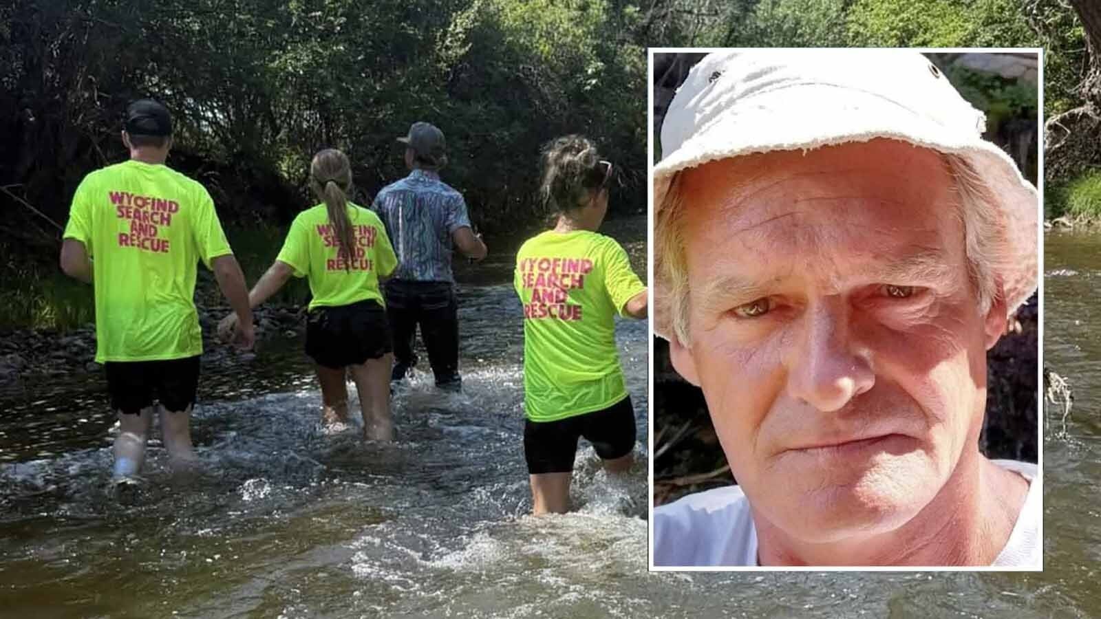 A group of volunteers — including James Galloway's daughter and step-daughter — walk through Big Goose Creek looking for his clues as to what happened to him.
