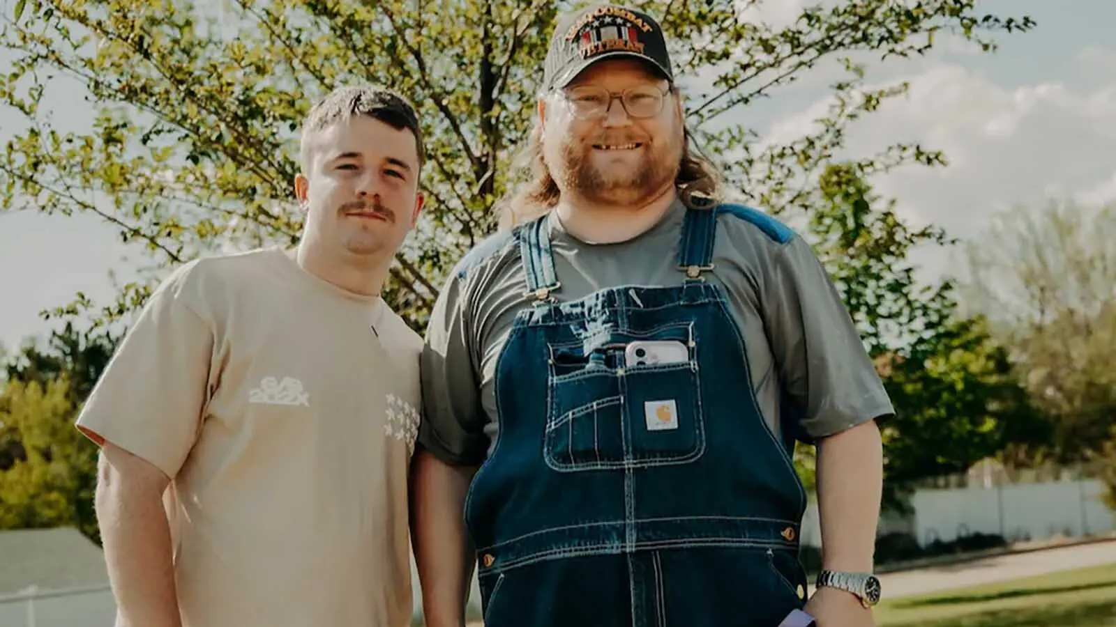 Samuel Weidenhofer, left, and Matthew Hohnholt met a the cemetery in Gillette on Memorial Day. Weidenhofer is raising funds for veterans across the country.