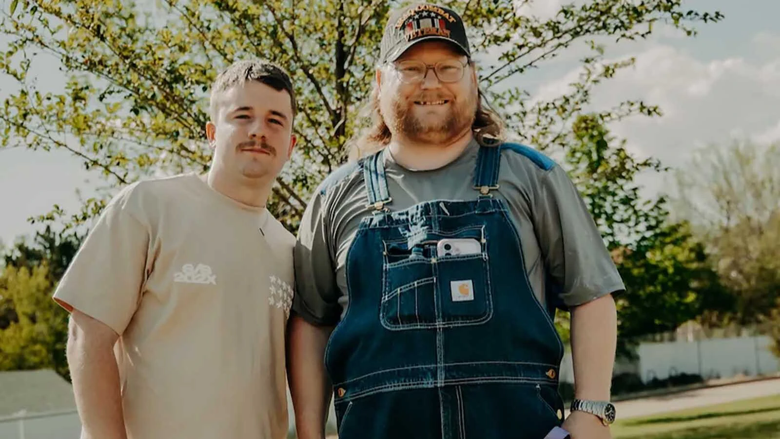 Samuel Weidenhofer, left, and Matthew Hohnholt met a the cemetery in Gillette on Memorial Day. Weidenhofer is raising funds for veterans across the country.