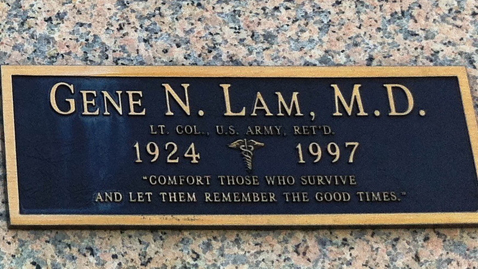 Dr. Gene Lam died on Dec. 10, 1997. He is buried in Virginia Beach, Virginia.