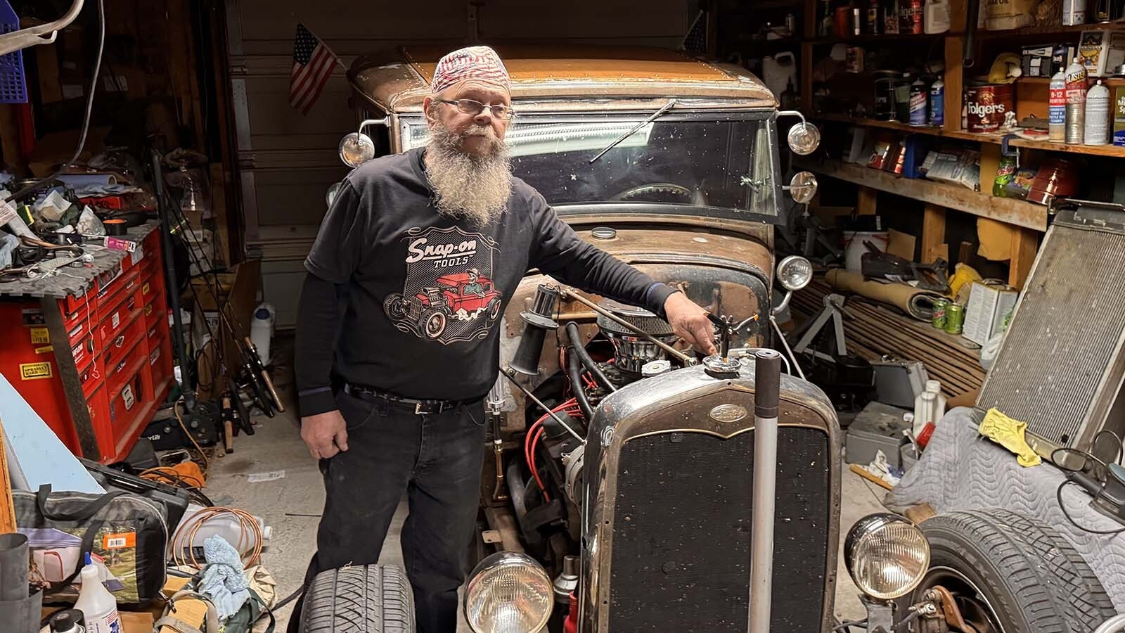 Geno Stecks with his 1931 Model A Ford rat rod, which he's had for 21 years and drives "all the time."