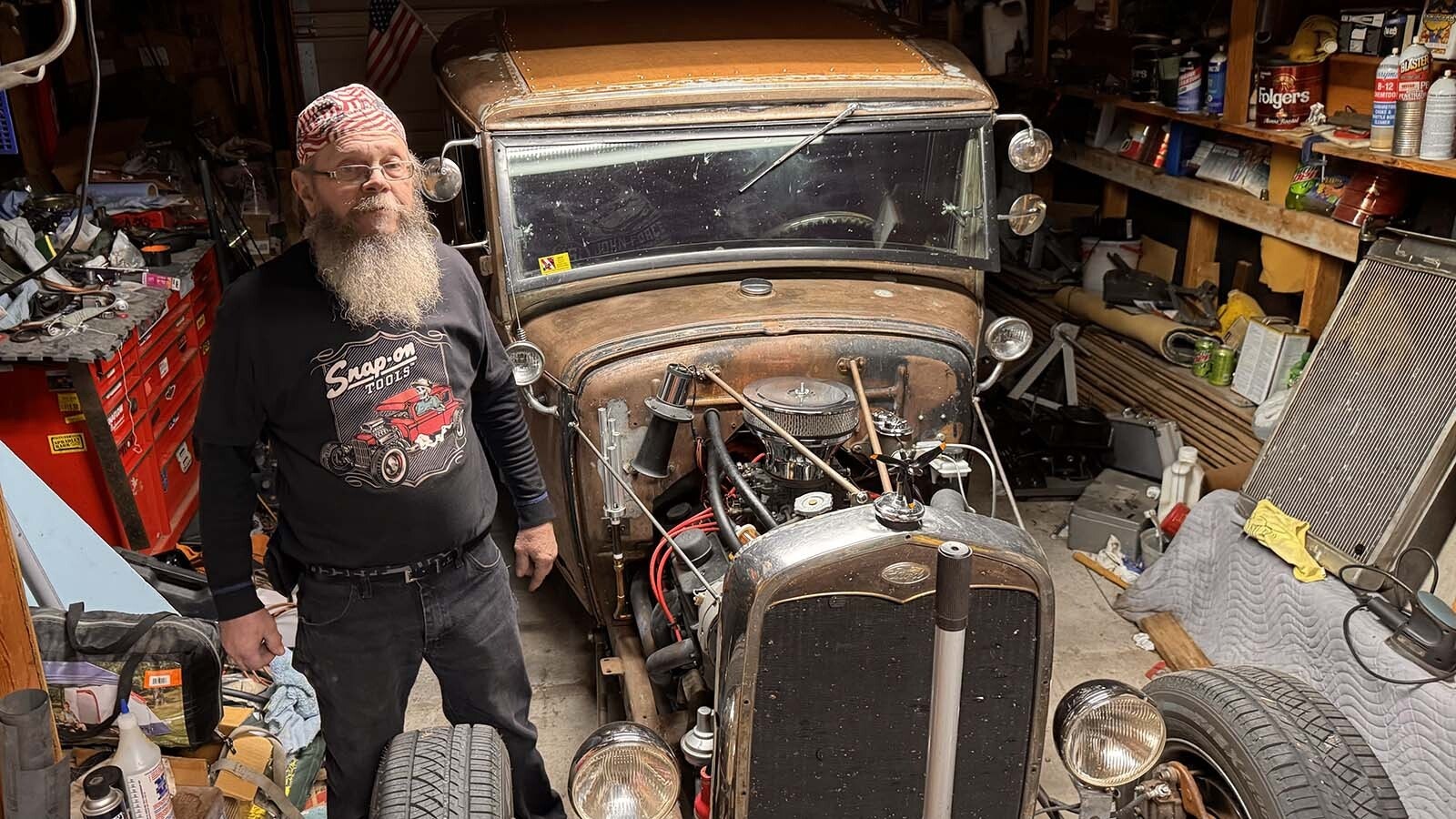 Geno Stecks with his 1931 Model A Ford rat rod, which he's had for 21 years and drives "all the time."