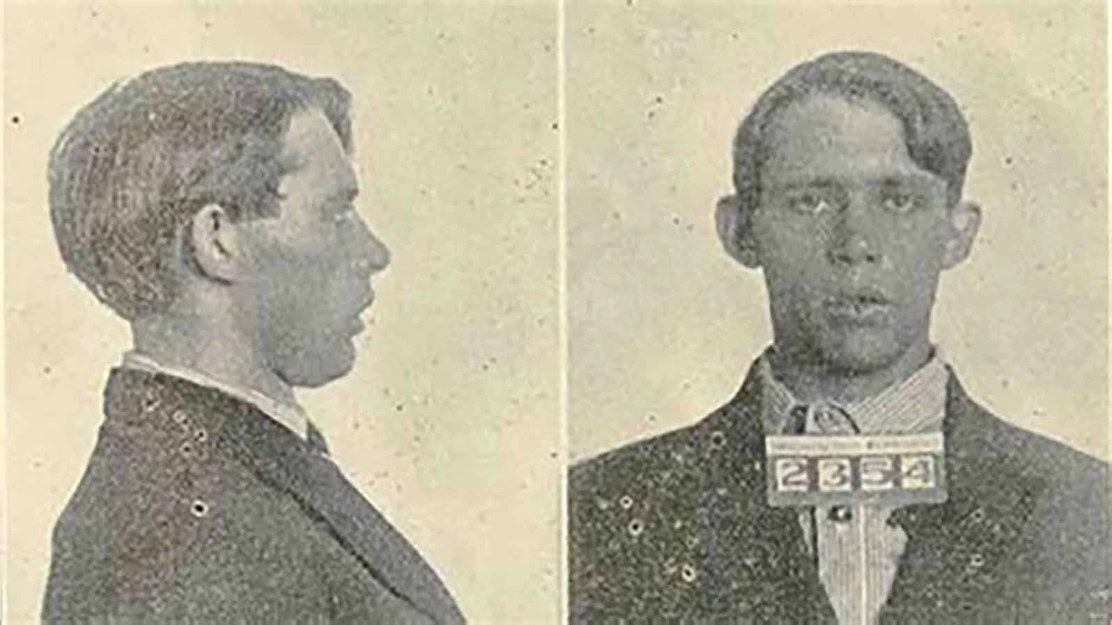 Bill Carlisle, seen here as a new inmate, was released from prison after serving 20 years of his 50 years. He was 45 years old and a model prisoner when this prison mugshot was taken in January 1935, a year before he was paroled thanks the persistence intervention of a priest on his behalf.