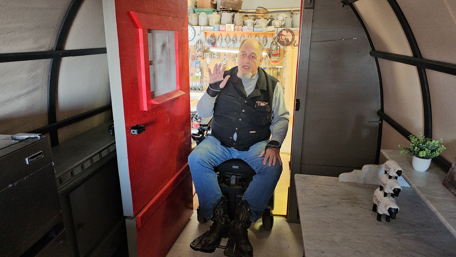 George Clark's latest project is an accessible sheep wagon that he can use. It will come with electricity and a wheel chair lift, as well as hot running water for showers, and a small refrigerator.