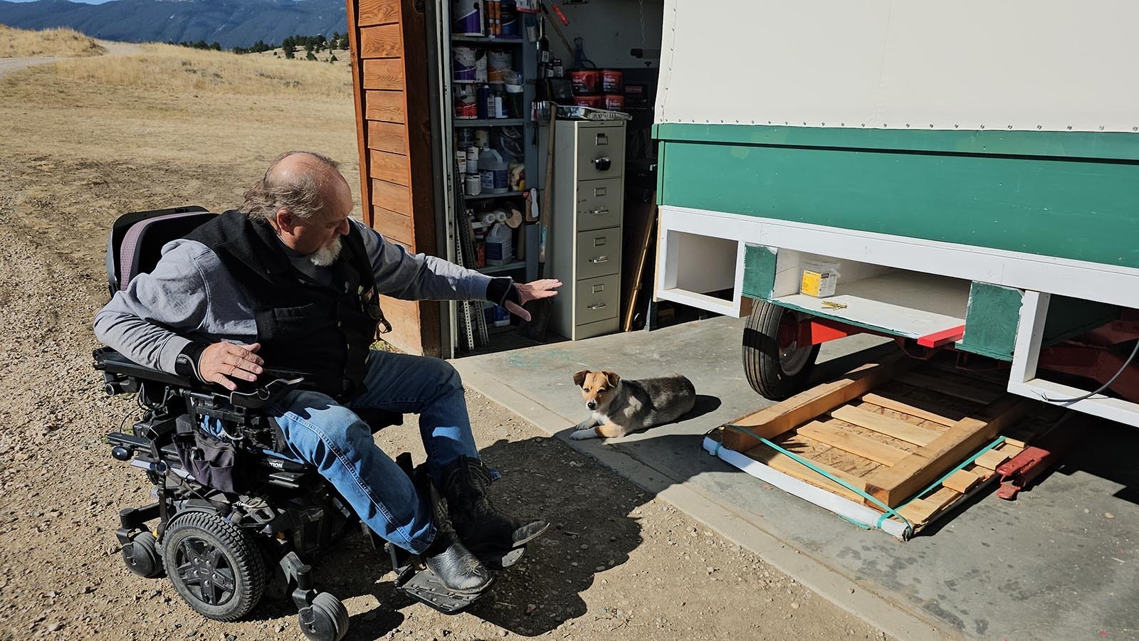 George Clark is creating an accessible sheep wagon, which will include a bladder for water, stored underneath the wagon.