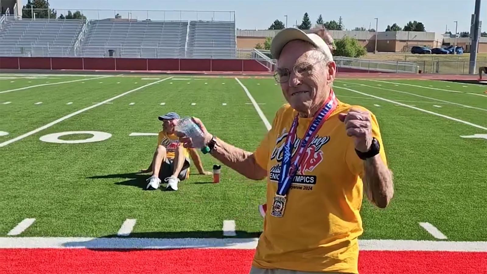 Laramie resident Gerry Meyer ran the 50-meter dash 3 seconds faster than he did in last year's Wyoming Senior Olympics. The 105-year-old is not just still kicking, he's winning gold medals.