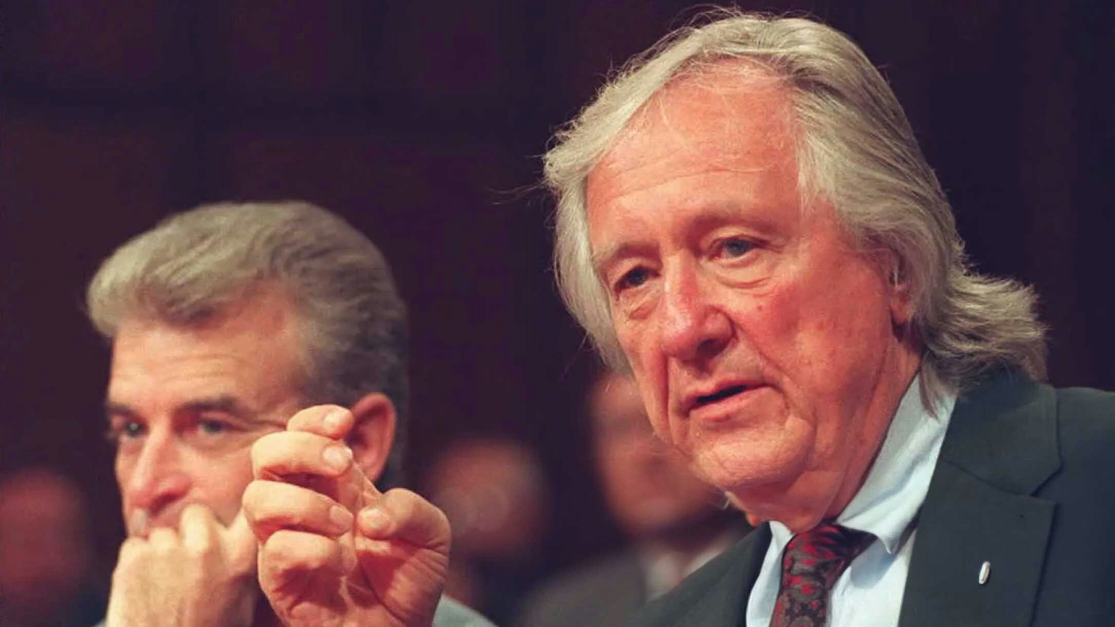 Attorney Gerry Spence, right, with his client Randy Weaver during testimony before a U.S. Senate subcommittee after the Ruby Ridge standoff where Weaver's wife and son were killed by FBI agents.