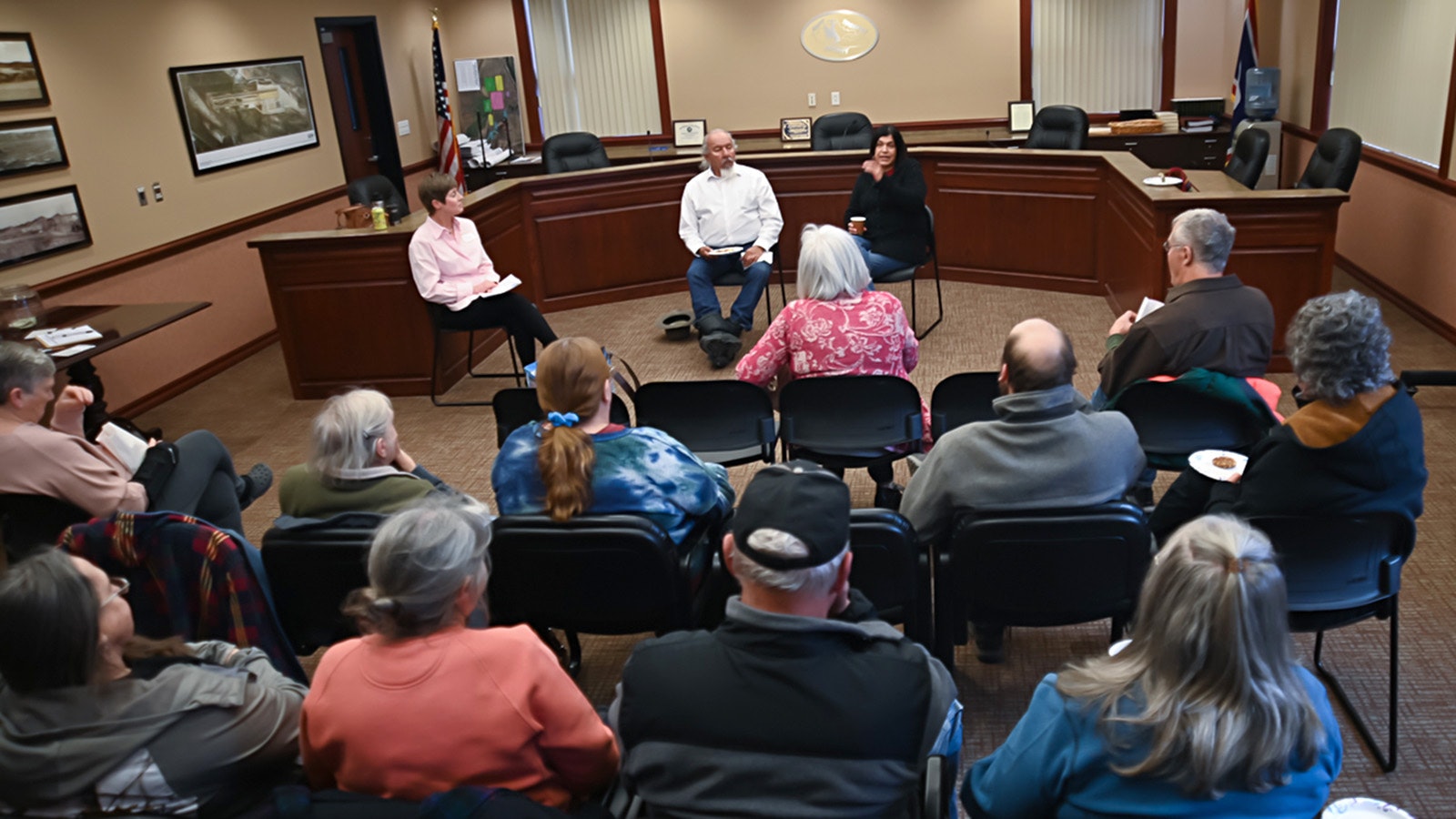Democrats Sergio Maldonado and former state Rep. Andi LeBeau Clifford were the featured speakers for a political discussion attended by Hot Springs County Democrats and Republicans.