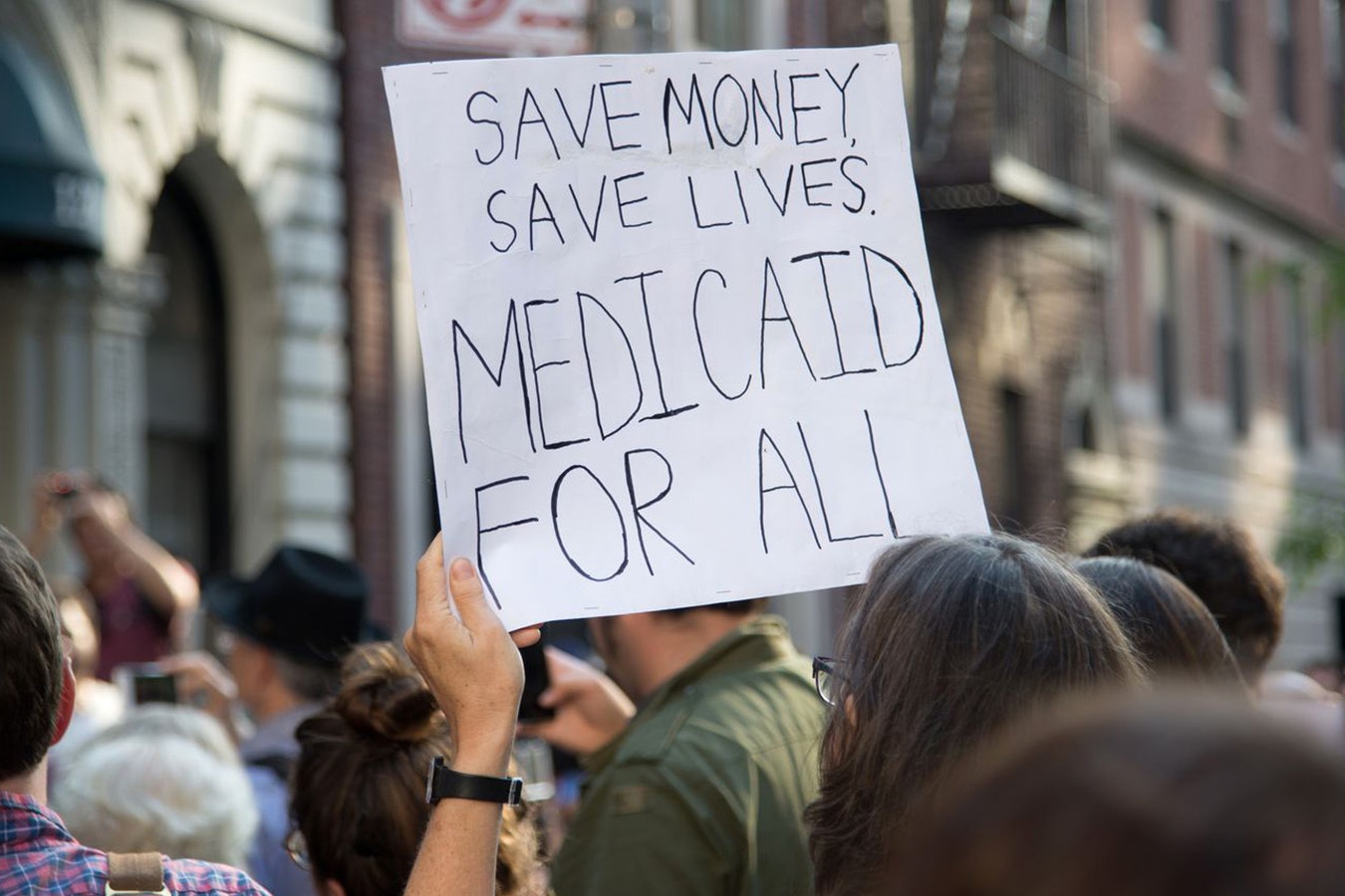 A rally in support of Medicaid expansion in New York in this file photo. Wyoming legislators have repeatedly rejected Medicaid expansion.