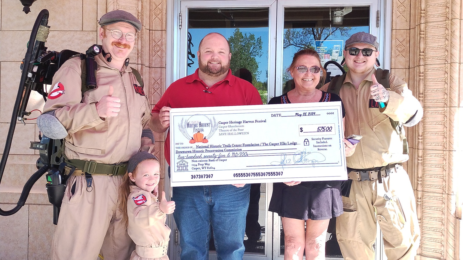 Peter McDaniels, left, and members of his team do fundraising for many causes. Here their efforts raised funds for the National Historic Trails Center Foundation. In addition to McDaniels, those shown here are from left are Olivia McDaniels, Nathan Soper, Connie Thompson, and Derrick Lacey.