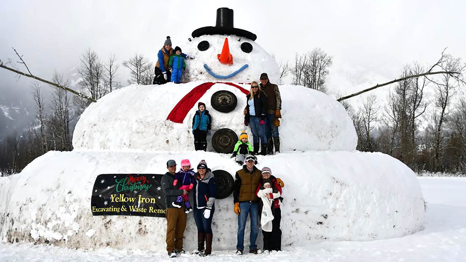 Since 2012, the Garvin family and Yellow Iron Excavating and Waste Removal in Jackson has built this humongous snowman near Teton Village.