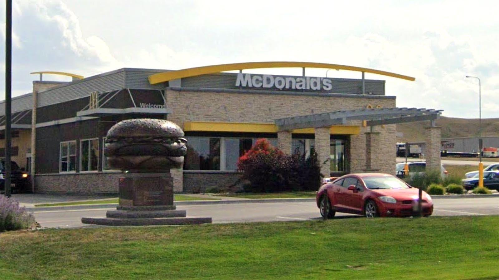 This giant Quarter Pounder is outside a Rapid City, South Dakota, McDonald's. It was made by a Utah artist and is help up on a Wyoming-made granite pedestal.