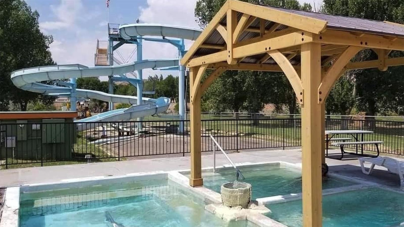 The big blue slide at Hellie's TePee Pools in Thermopolis has been dismatled after 34 years. It was removed to make way for a yet-to-be-announced water feature.