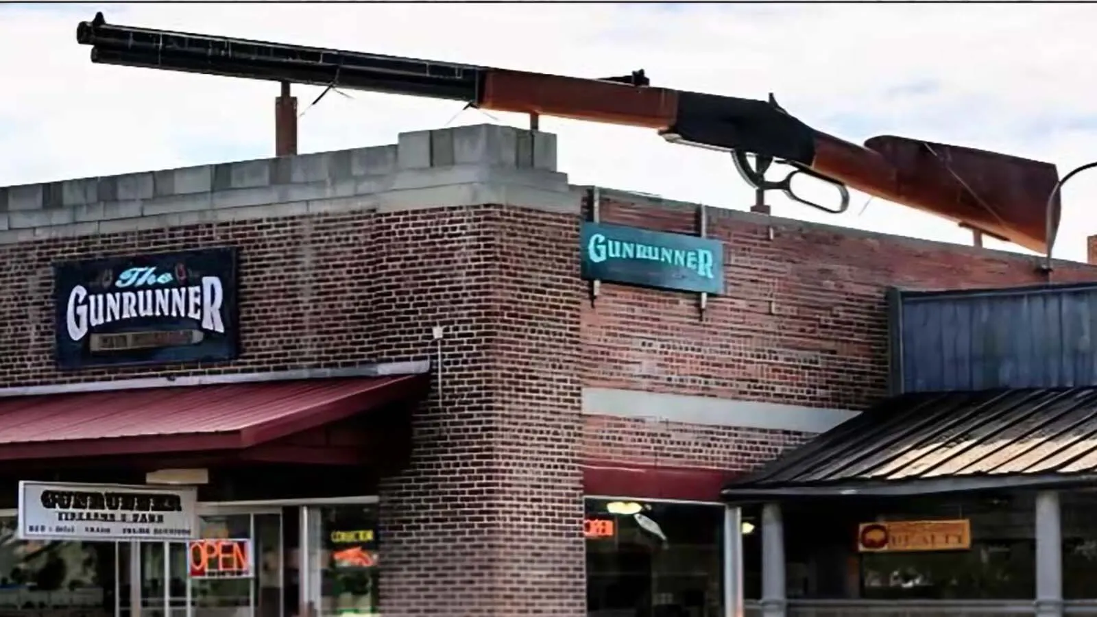 The giant Winchester rifle on top of what used to be Jack's Sports in Cody, which adopted the motto "Everything Under the Gun."