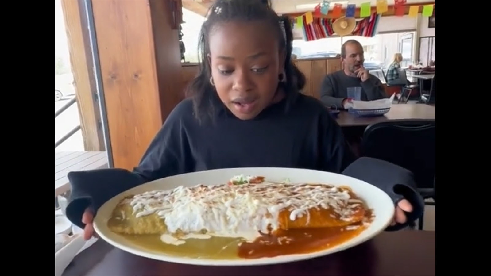TikToker @angelboydnyc posted a video of her attempt to eat the 5-pound burrito at Michael's Tacos in Cody, Wyoming.