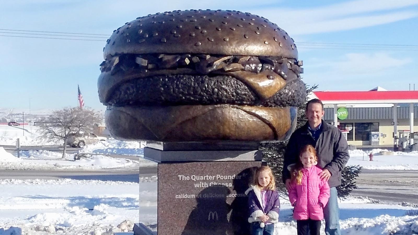 This huge Quarter Pounder was installed at a McDonald's in Rapid City, South Dakota, in February 2020. It was created by Utah artist Raymond Gibby.