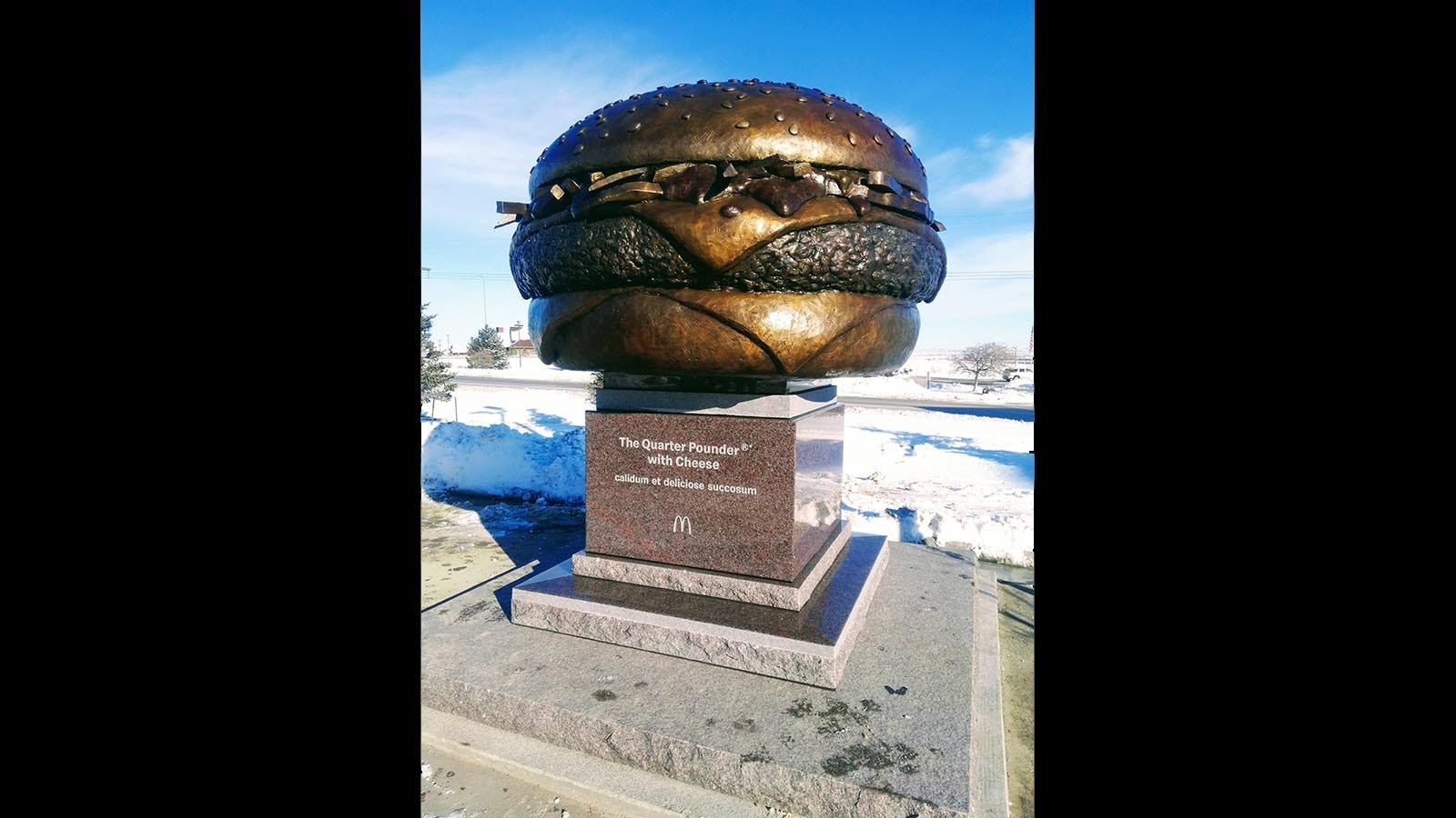 This huge Quarter Pounder was installed at a McDonald's in Rapid City, South Dakota, in February 2020. It was created by Utah artist Raymond Gibby.