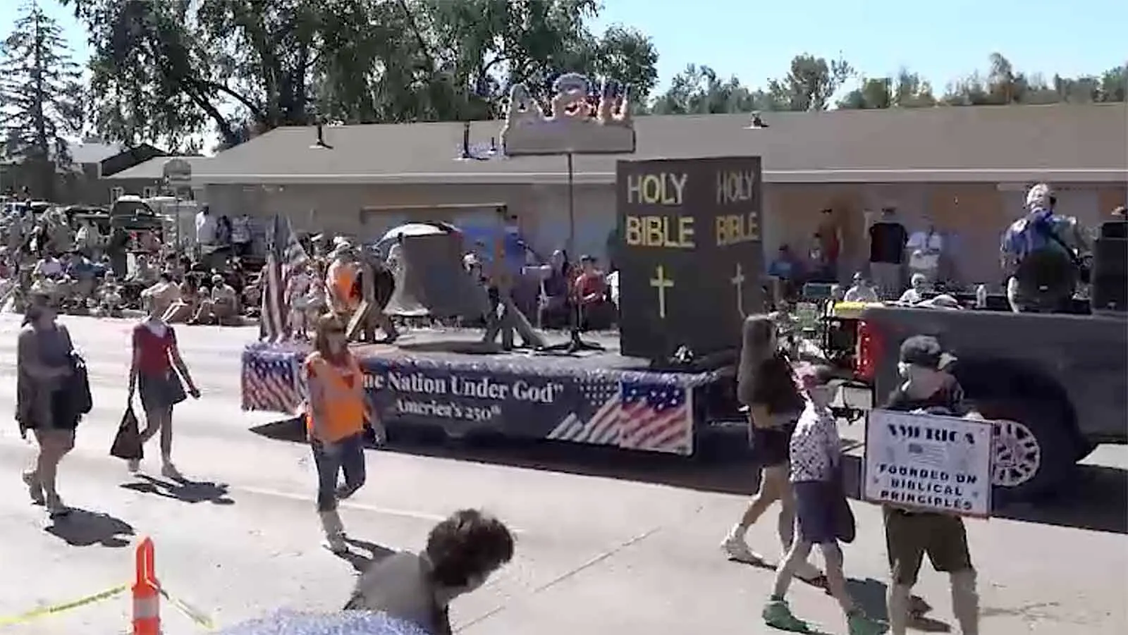 A float in the 2026 Gillette Fourth of July Parade that promotes the Bible and U.S. Constitution.