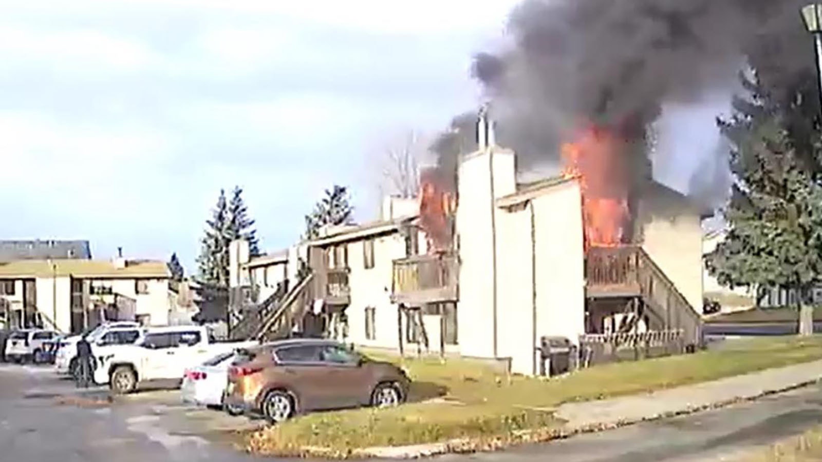 Campbell County Fire Department crews respond to an apartment fire Sunday, Dec. 15, 2024. A man in the apartment escaped, but suffered burns.