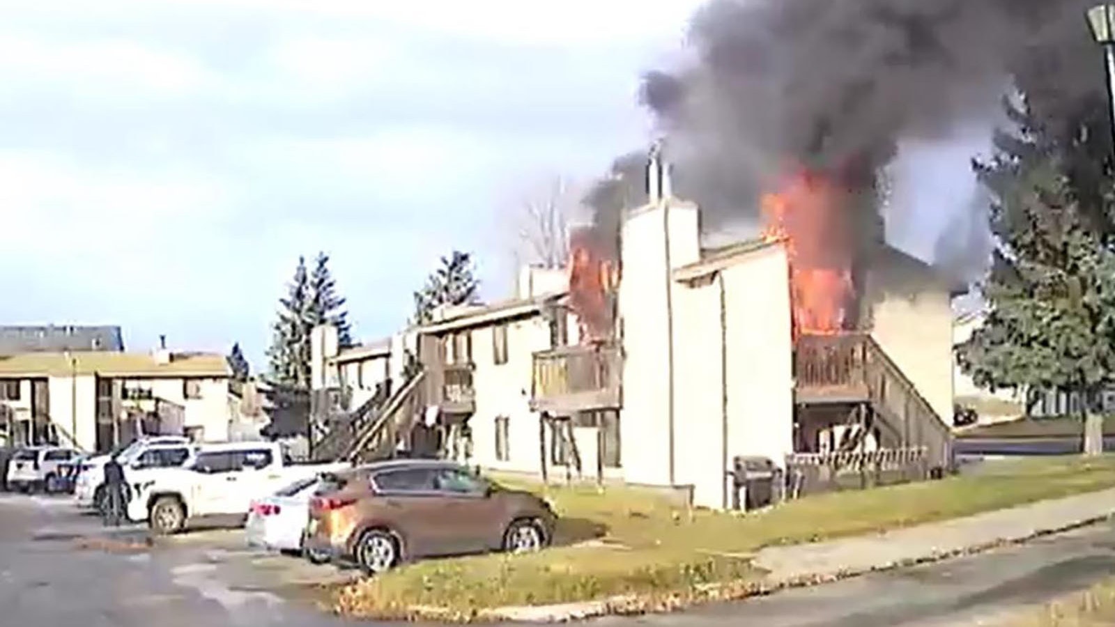 Campbell County Fire Department crews respond to an apartment fire Sunday, Dec. 15, 2024. A man in the apartment escaped, but suffered burns.