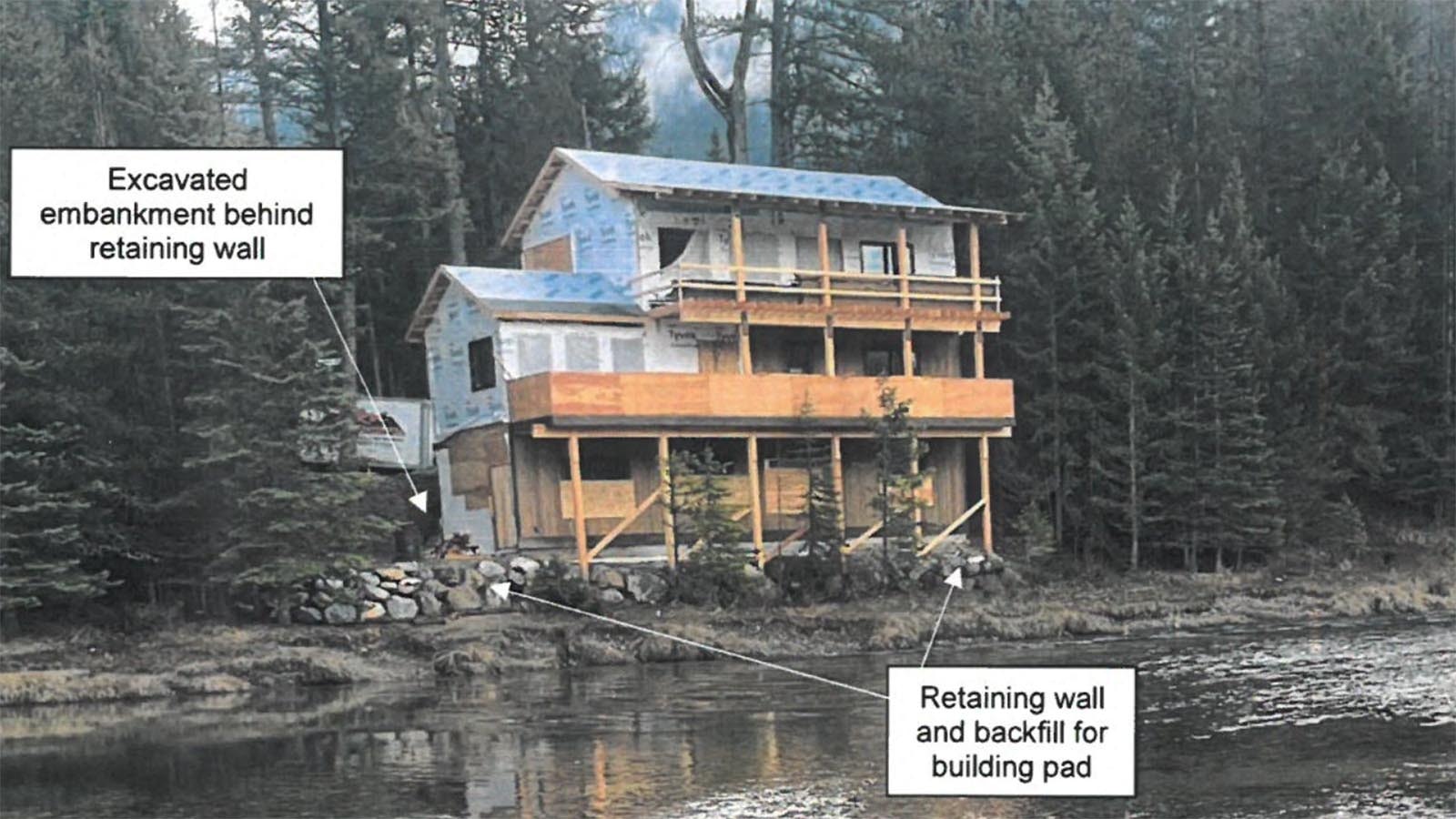 A photo exhibit submitted by the Flathead Conservation District supporting its call for the demolition of this home built by John and Stacy Ambler, a couple from San Diego.