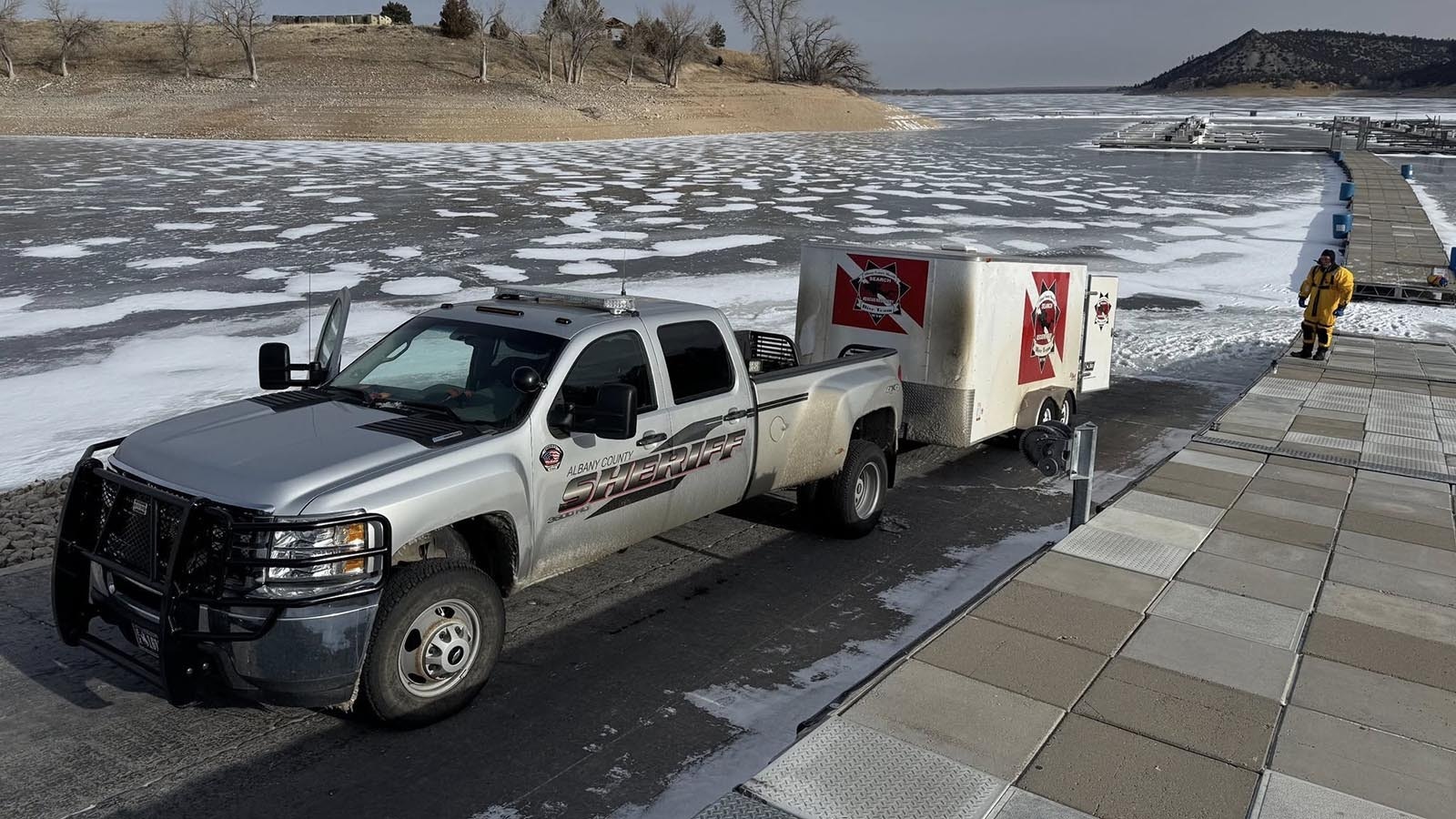 A multi-agency rescue effort was launched Saturday and continued Sunday to recover an ATV with two people inside that had broken through the ice of Glendo Reservoir.