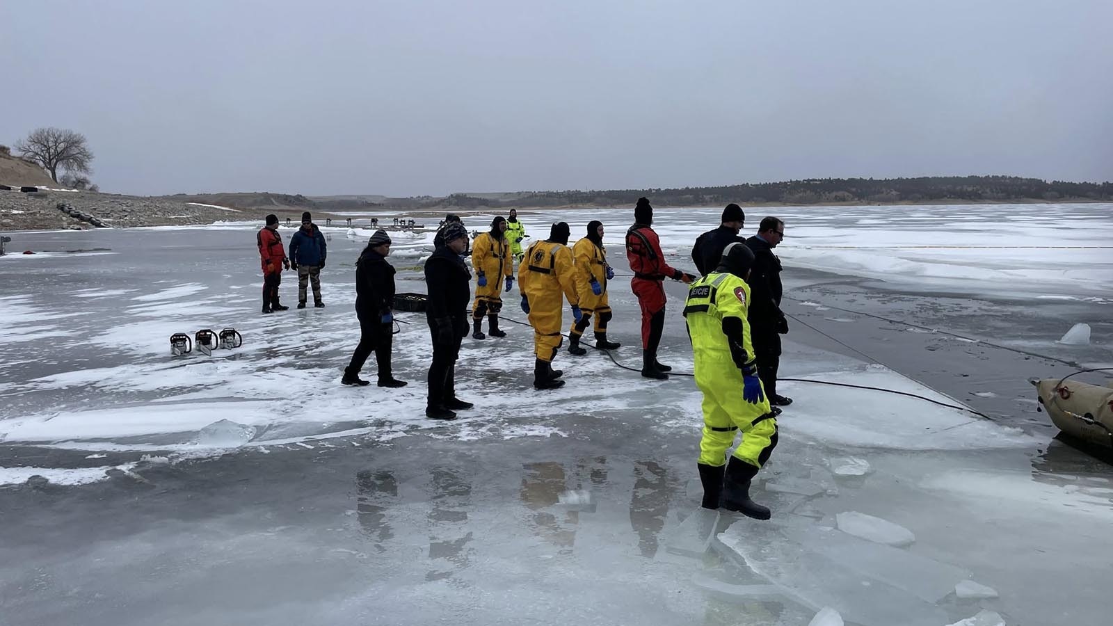 A multi-agency rescue effort was launched Saturday and continued Sunday to recover an ATV with two people inside that had broken through the ice of Glendo Reservoir.