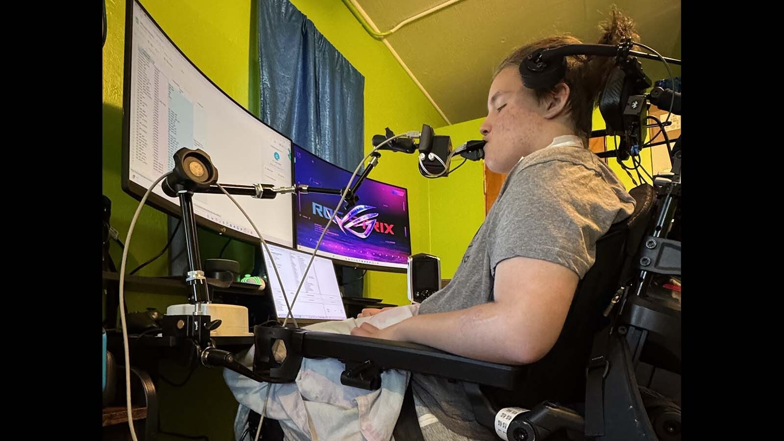 Gonzalo Anzurez uses the QuadStik device that he received as a gift from Make-A-Wish Wyoming.