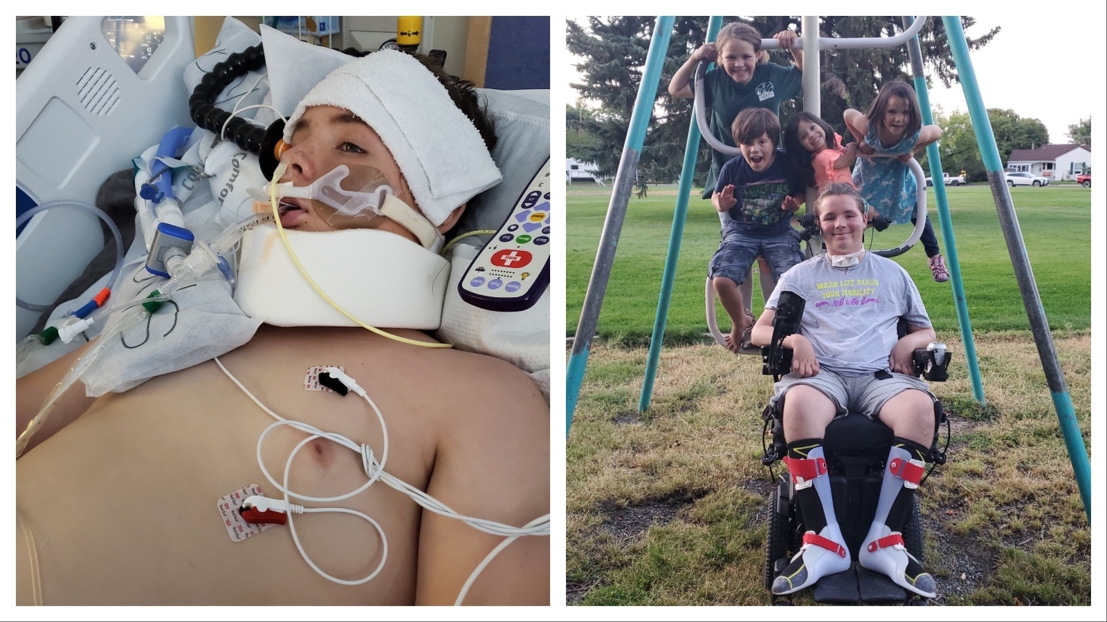 Left, Gonzalo Anzurez spent nearly six months in a Denver Hospital following an accident in Powell on Aug. 1, 2024. Right, Gonzalo poses with his brother and sisters. He has always enjoyed being outdoors.