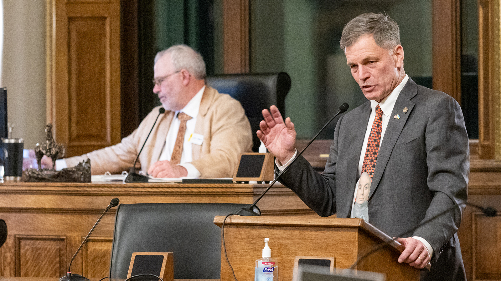 Wyoming Gov. Mark Gordon addresses the Legislature on the last day of the 2024 budget session March 8, 2024.