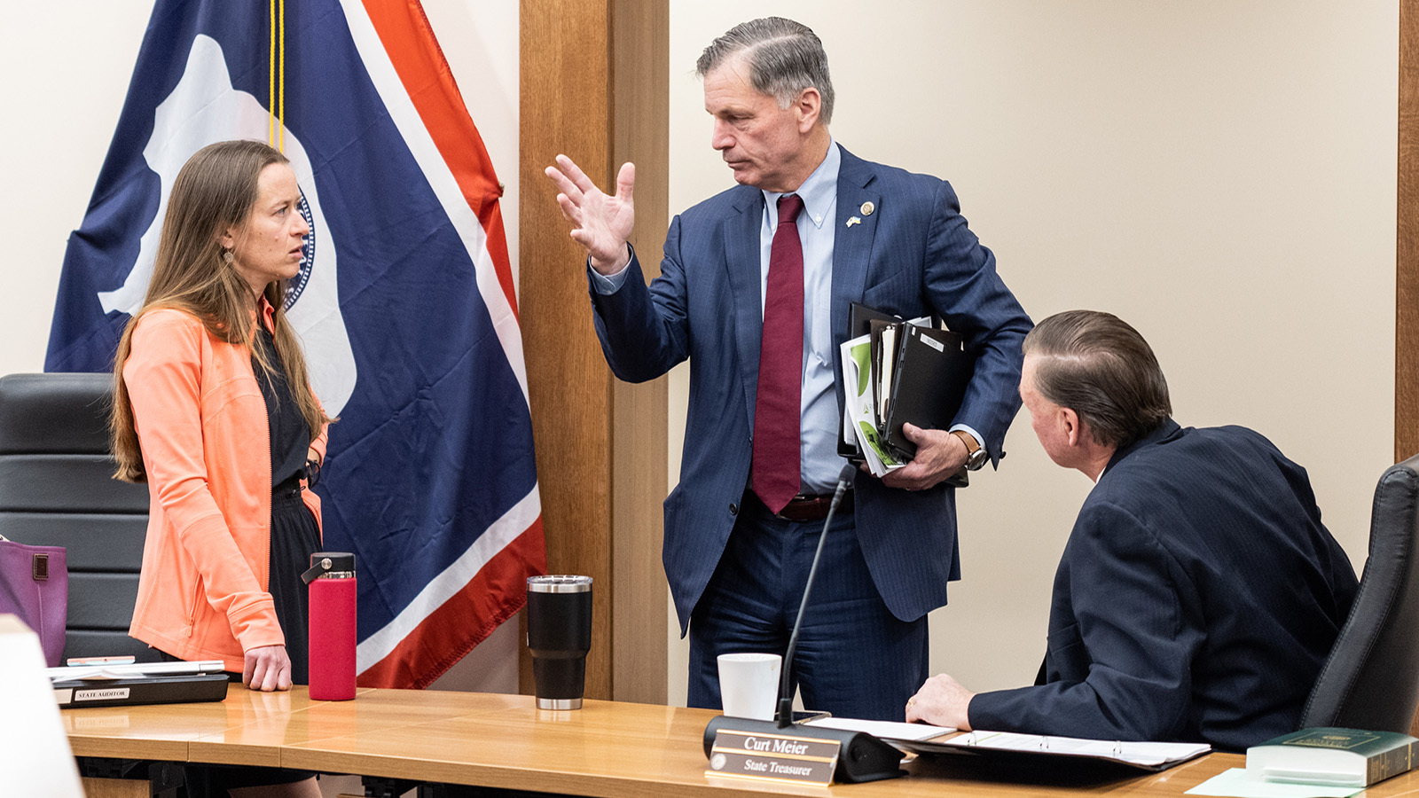 Gov. Mark Gordon, center, was the only one of Wyoming's top five elected Republican officials to not attend last weekend's GOP Central Committee meeting in Jackson. State Auditor Kristi Racines, left, and Treasurer Curt Meier, right, both spoke at the meeting.