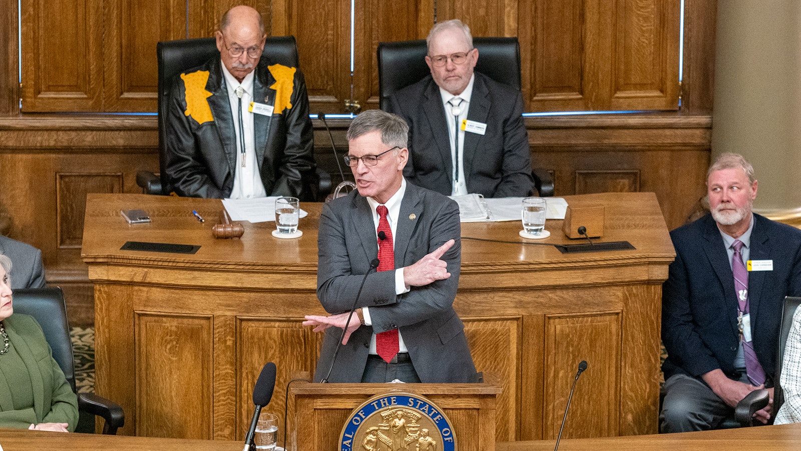 Gov. Mark Gordon addresses the 2024 Wyoming Legislature and gives his State of the State address on Monday, Feb. 12, 2024, at the Capitol in Cheyenne.
