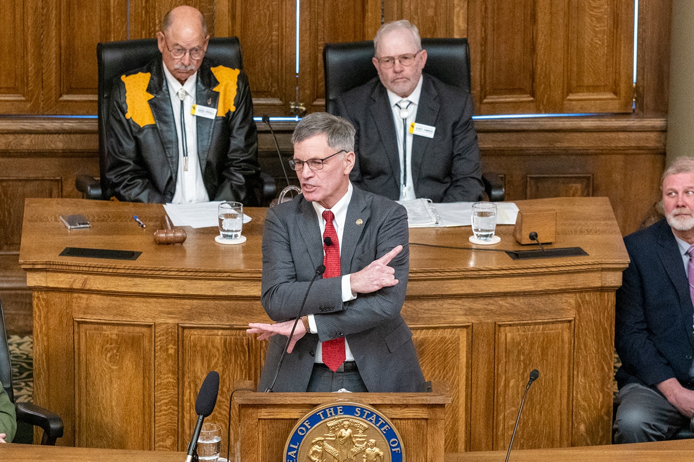 Gov. Mark Gordon addresses the 2024 Wyoming Legislature and gives his State of the State address on Monday, Feb. 12, 2024, at the Capitol in Cheyenne.