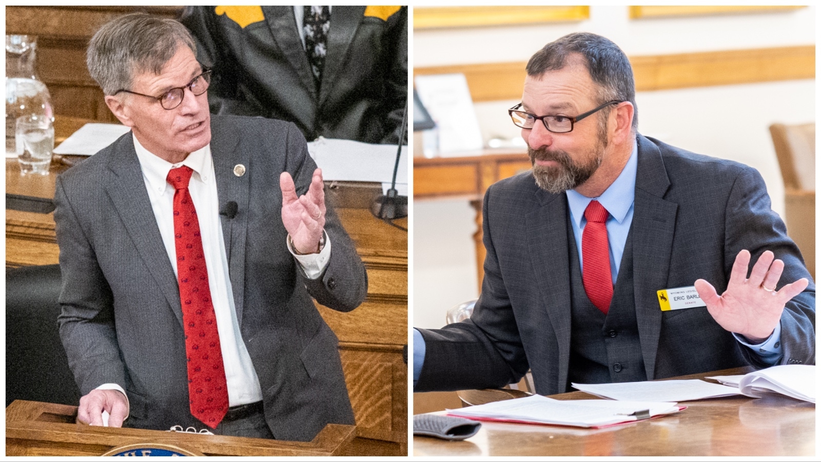 Gov. Mark Gordon, left, and Sen. Eric Barlow, R-Gillette.