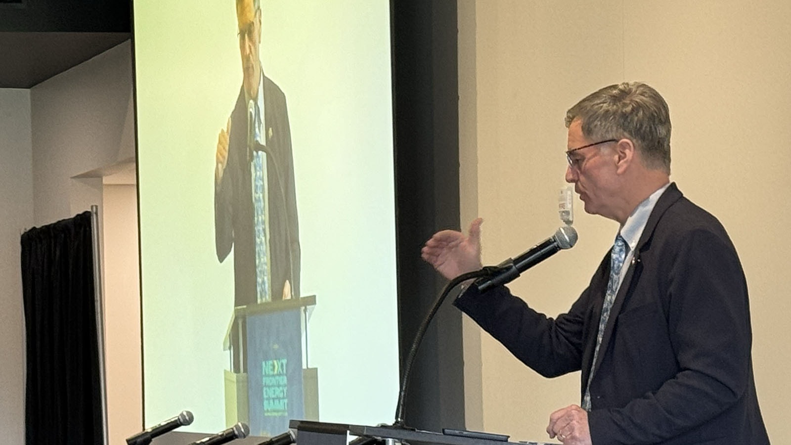 Wyoming Gov. Mark Gordon speaks at an energy summit in Cheyenne on Wednesday where he vowed to fight the federal government’s new regulations designed to limit coal and oil and gas production.
