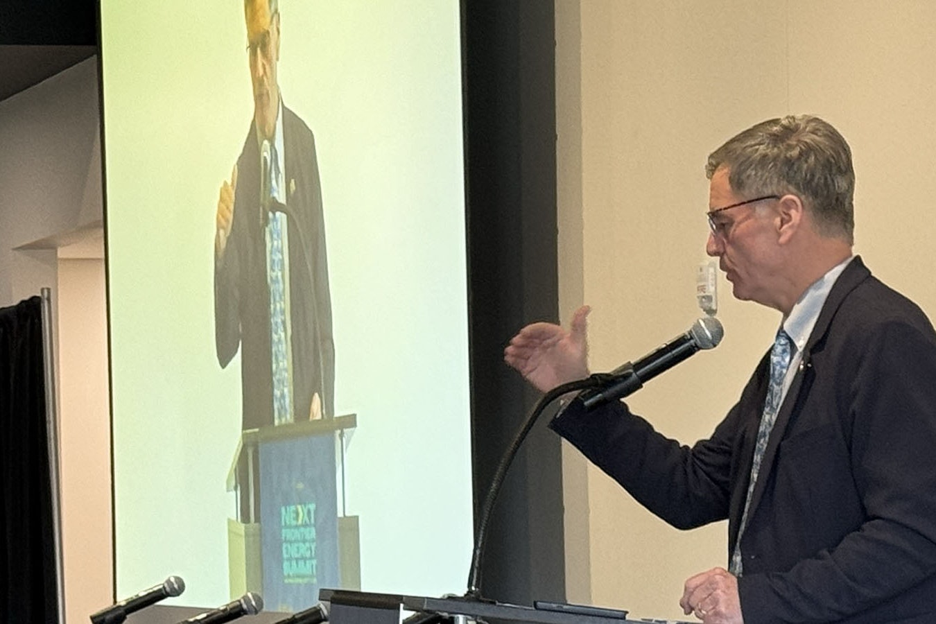 Wyoming Gov. Mark Gordon speaks at an energy summit in Cheyenne on Wednesday where he vowed to fight the federal government’s new regulations designed to limit coal and oil and gas production.