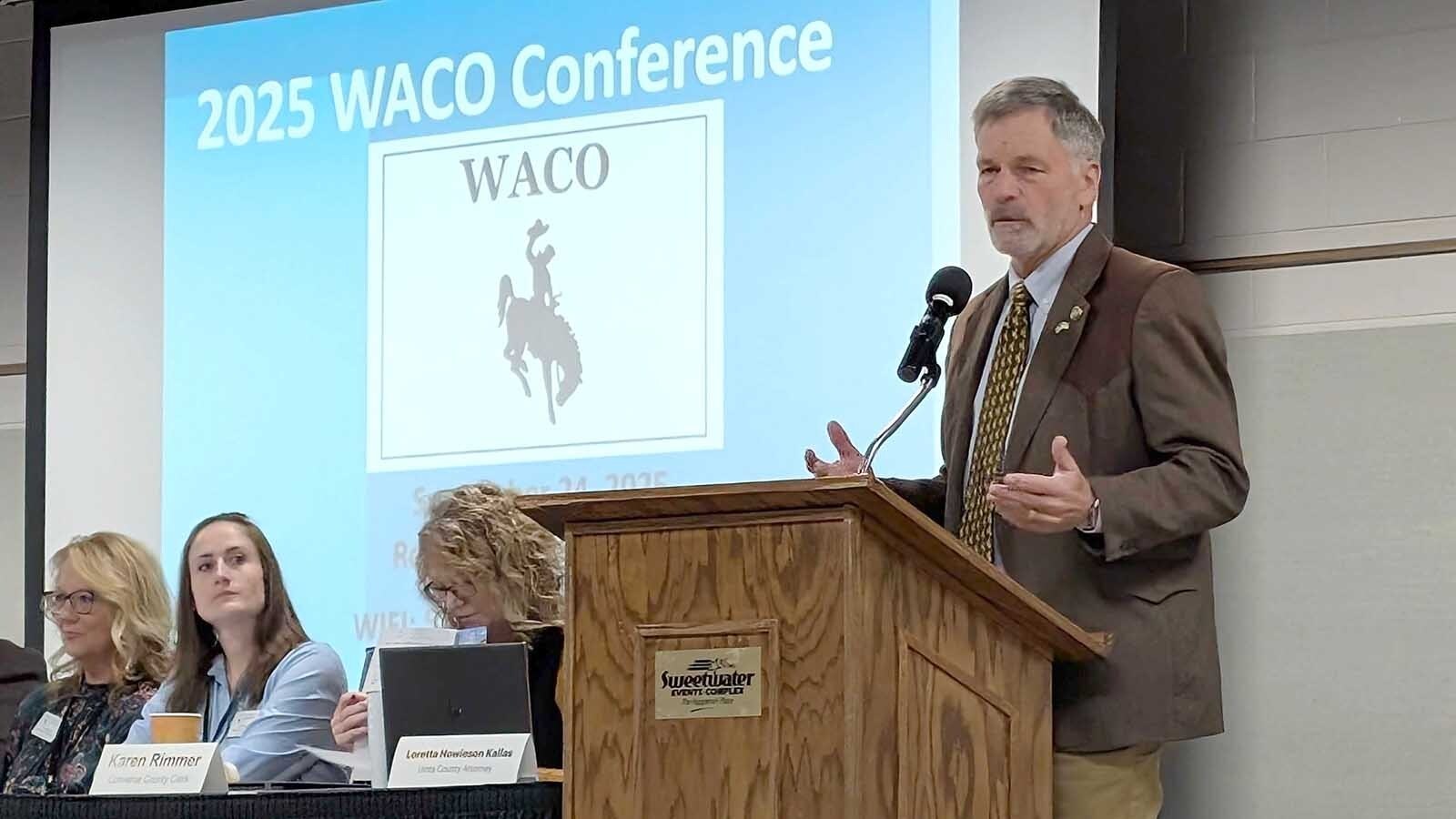 Gov. Mark Gordon on Wednesday forecasted critical budget shortages as a result of a 25% property tax cut the state Legislature passed last session. But he agrees with the Freedom Caucus that Wyoming needs a slimmer government.