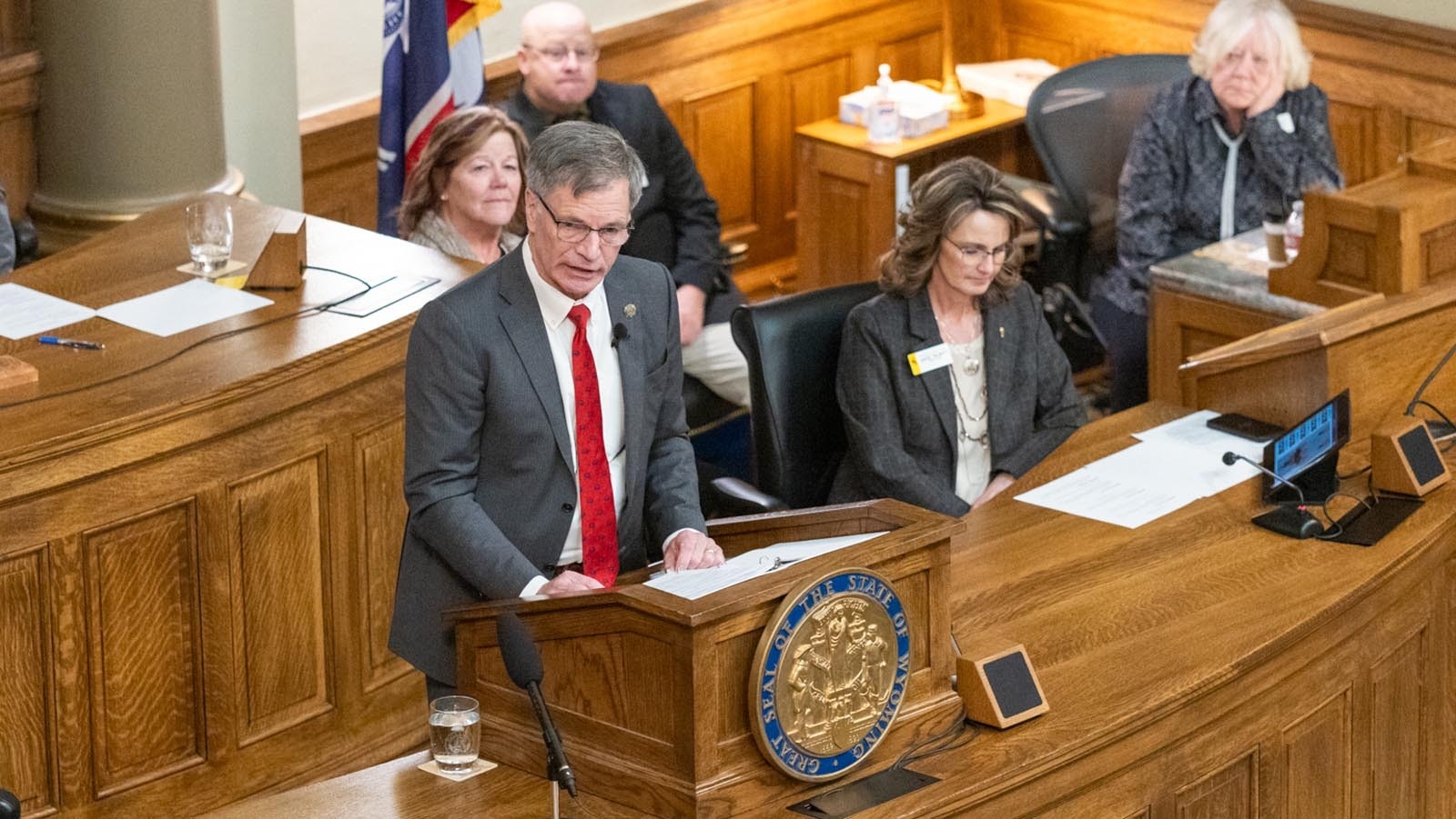 Gov. Mark Gordon delivers his 2015 State of the State address at the Wyoming Capitol in Cheyenne.