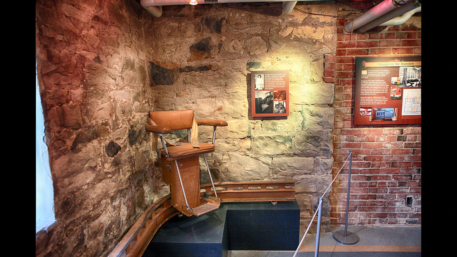 During Wyoming Gov. Ed Herschler’s term of office, a stair-lift was installed. It provided First Lady Casey Herschler, who suffered from multiple sclerosis, with access to the second floor.