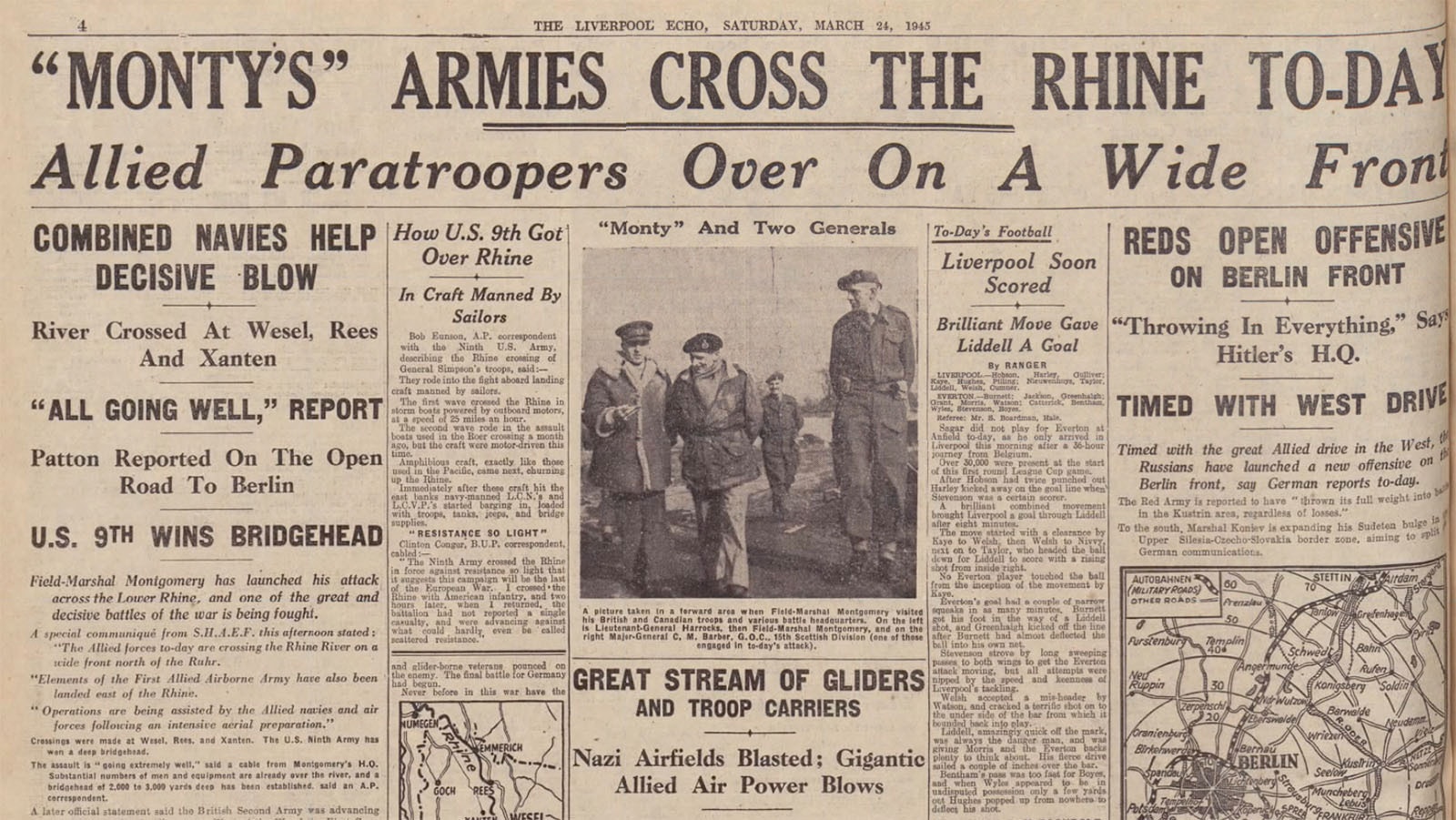 The Liverpool Echo newspaper on March 24, 1945, brings news of the big operation to cross the Rhine that includes hundreds of gliders. One of those gliders was piloted by Andrew Gramlich Sr.