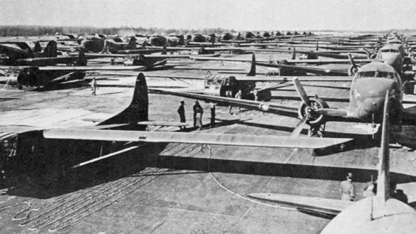 Planes and gliders on the runway in World War II in preparation for Operation Varsity on March 24, 1945.