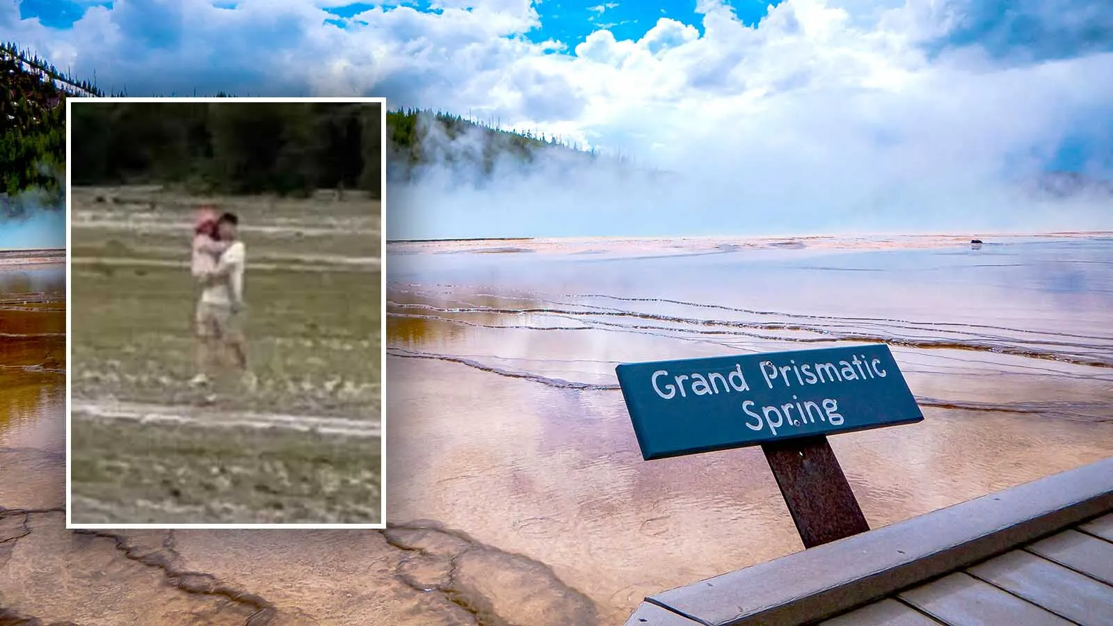 Yellowstone visitors near the popular Grand Prismatic Spring were outraged Sunday watching a man carry a child on dangerous thermals pools. "What the hell is wrong with people?” said a visitor who got a photo of the incident.