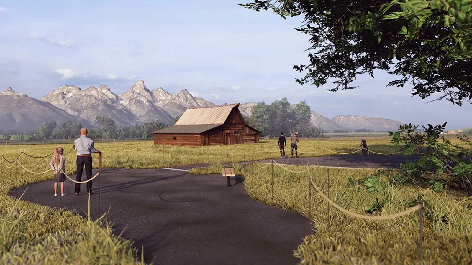 An illustration showing improvements along Mormon Row, to include more parking and walking paths.