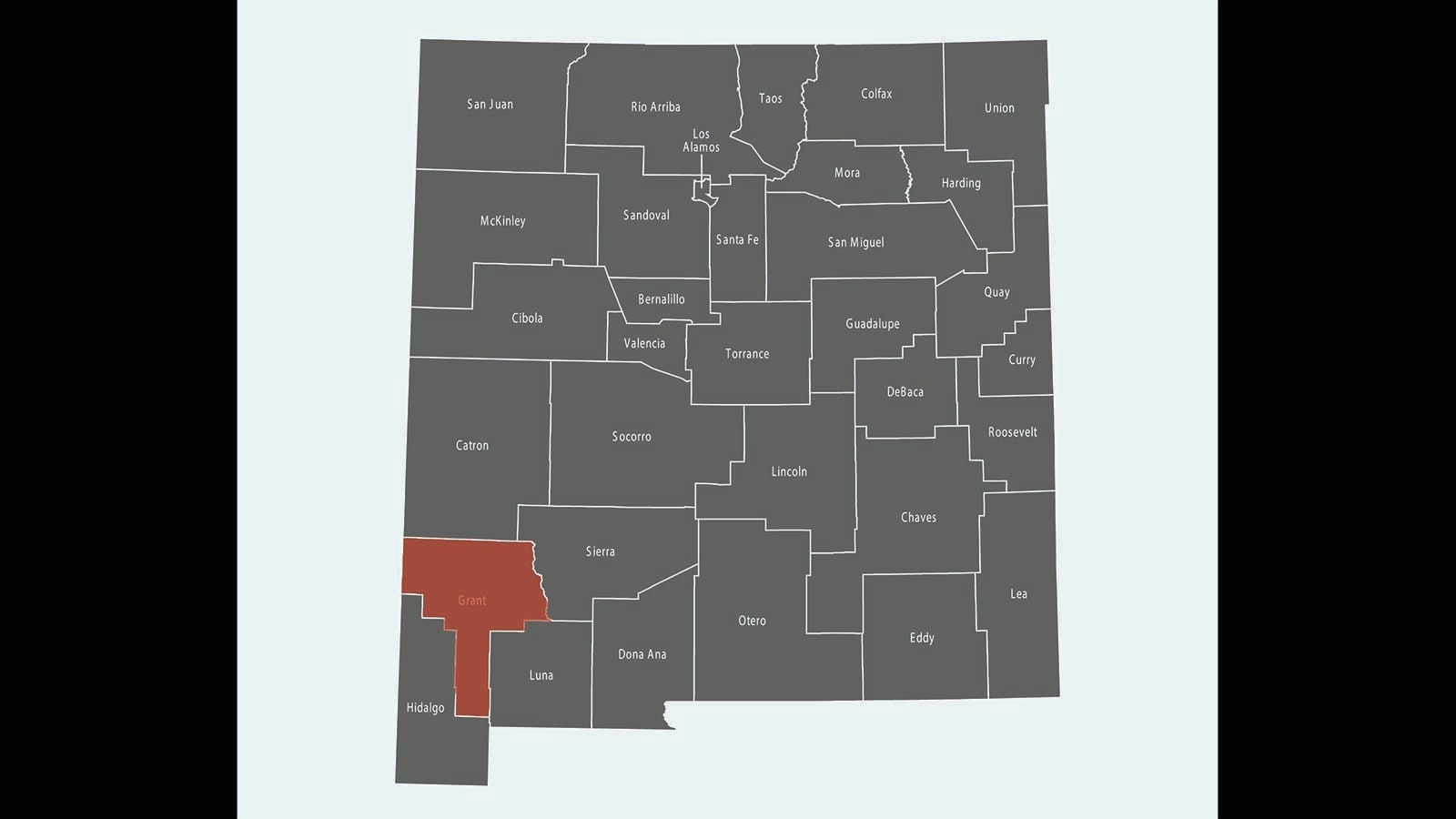 This map shows Grant County, New Mexico, in the far southwest part of the state bordering Arizona.