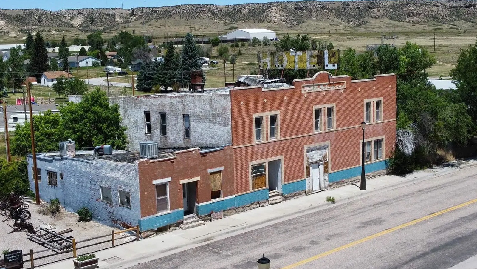 The Grant Hotel, built in 1915 in downtown Chugwater, Wyoming, is for sale.