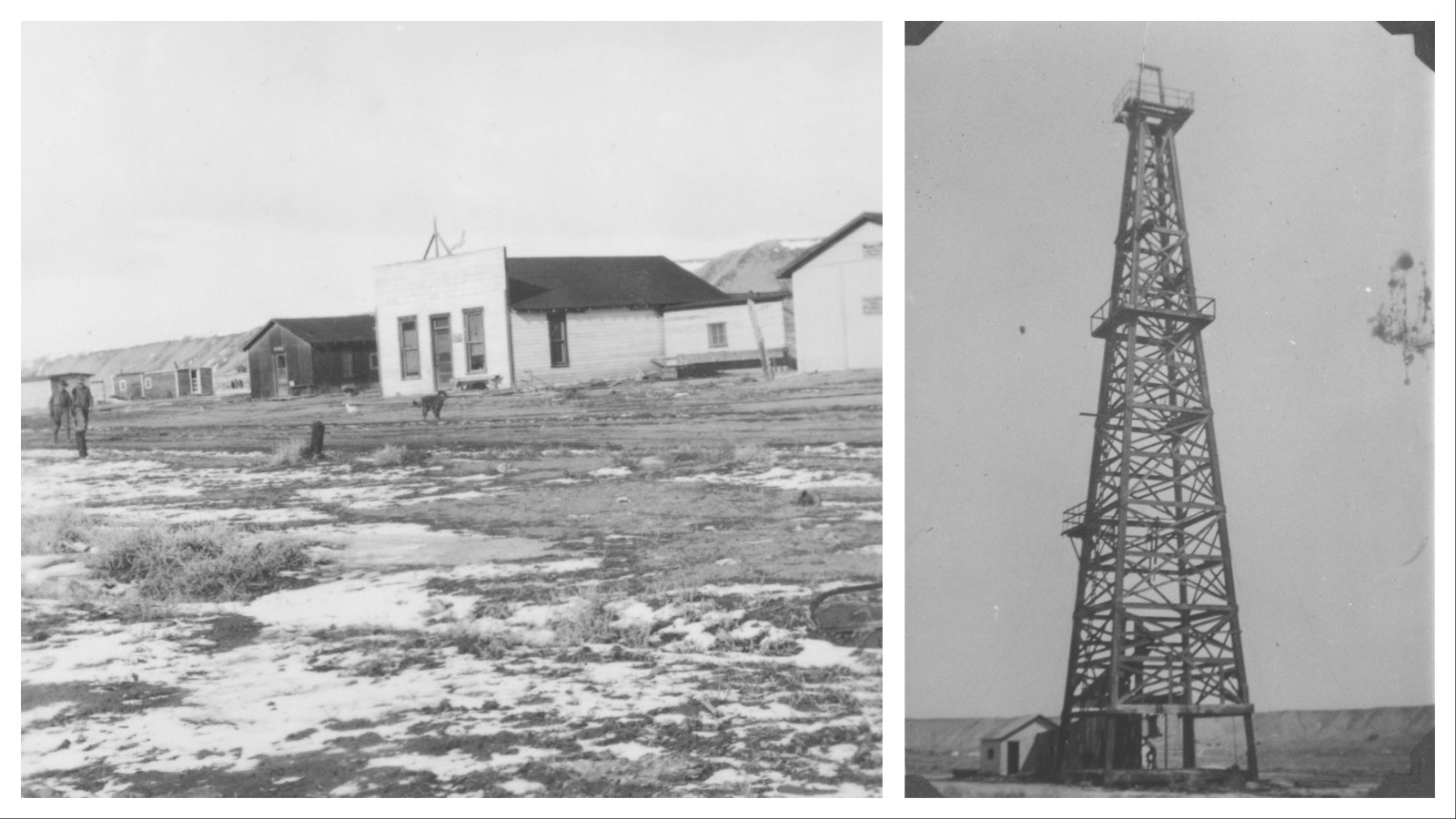 Grass Creek Company Store and Main Street, and an oil derrick.